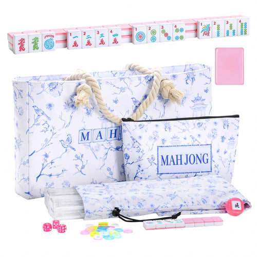 American Mahjong Set with pink tiles and racks/pushers included
