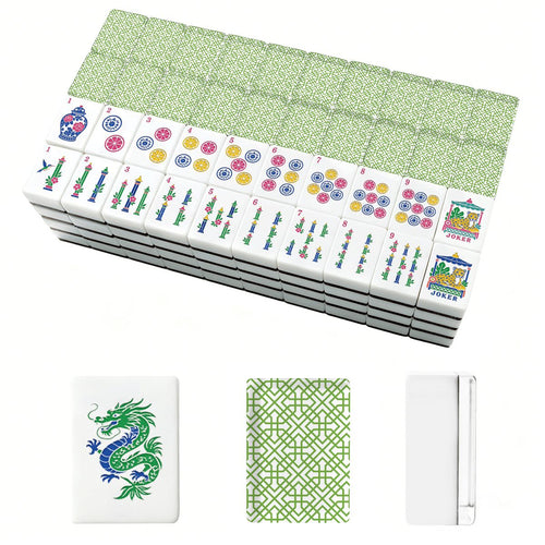 Green Lattice American Mahjong Tiles (Traditional Porcelain Style)