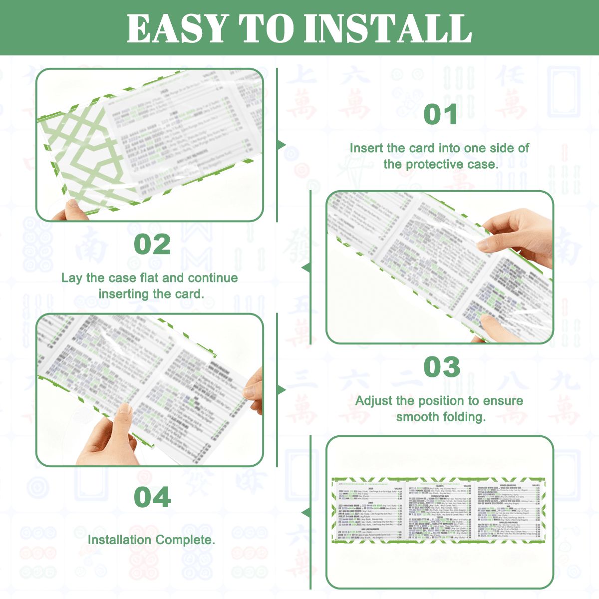 4 pack Green Lattice Mahjong Card Holder with Line Finder