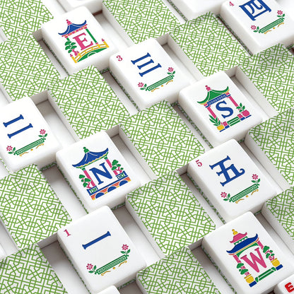 Green Lattice American Mahjong Tiles (Traditional Porcelain Style)