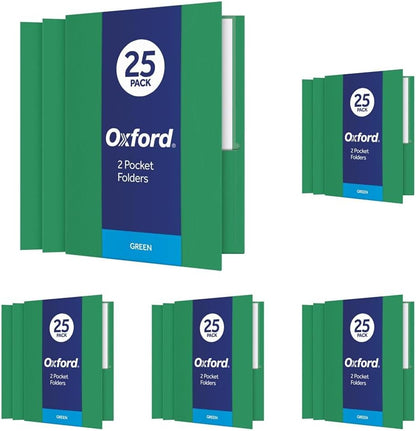 Oxford Two Pocket Folders, Textured Paper, Green, For School, Home, and Office, Letter Size, 25 Per Box (57503EE)