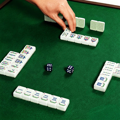Green Lattice American Mahjong Tiles (Traditional Porcelain Style)