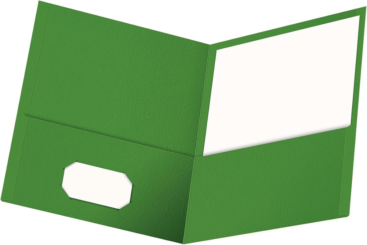 Oxford Two Pocket Folders, Textured Paper, Green, For School, Home, and Office, Letter Size, 25 Per Box (57503EE)