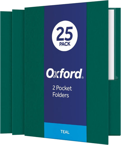 Oxford Two Pocket Folders, Textured Paper, Green, For School, Home, and Office, Letter Size, 25 Per Box (57503EE)