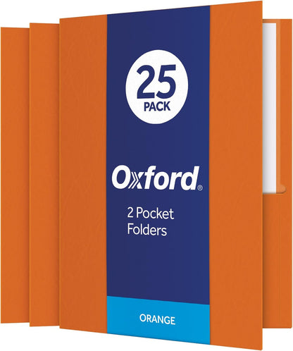 Oxford Two Pocket Folders, Textured Paper, Green, For School, Home, and Office, Letter Size, 25 Per Box (57503EE)