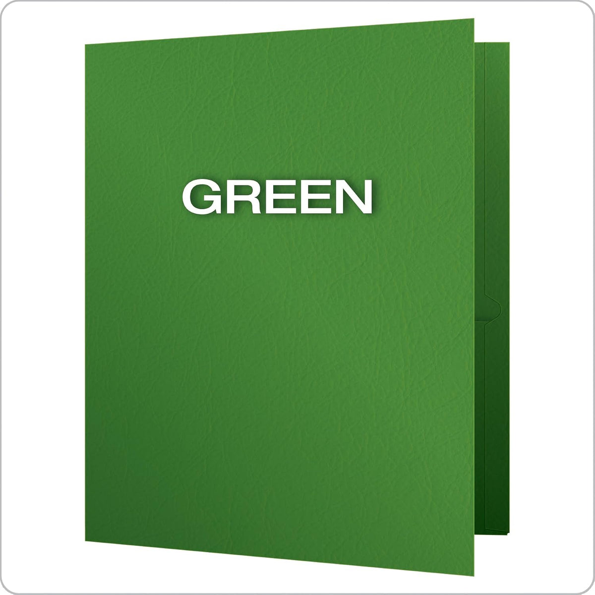Oxford Two Pocket Folders, Textured Paper, Green, For School, Home, and Office, Letter Size, 25 Per Box (57503EE)