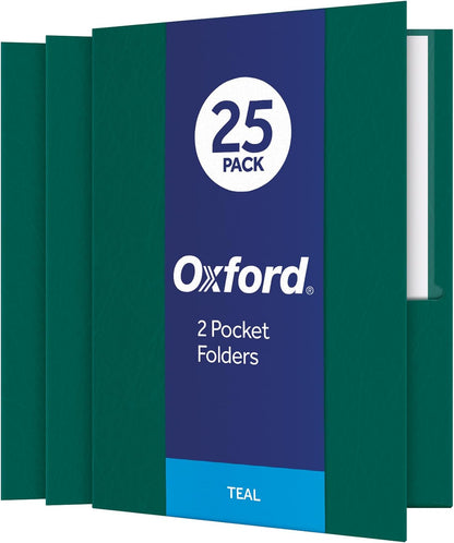 Oxford Two Pocket Folders, Textured Paper, Green, For School, Home, and Office, Letter Size, 25 Per Box (57503EE)