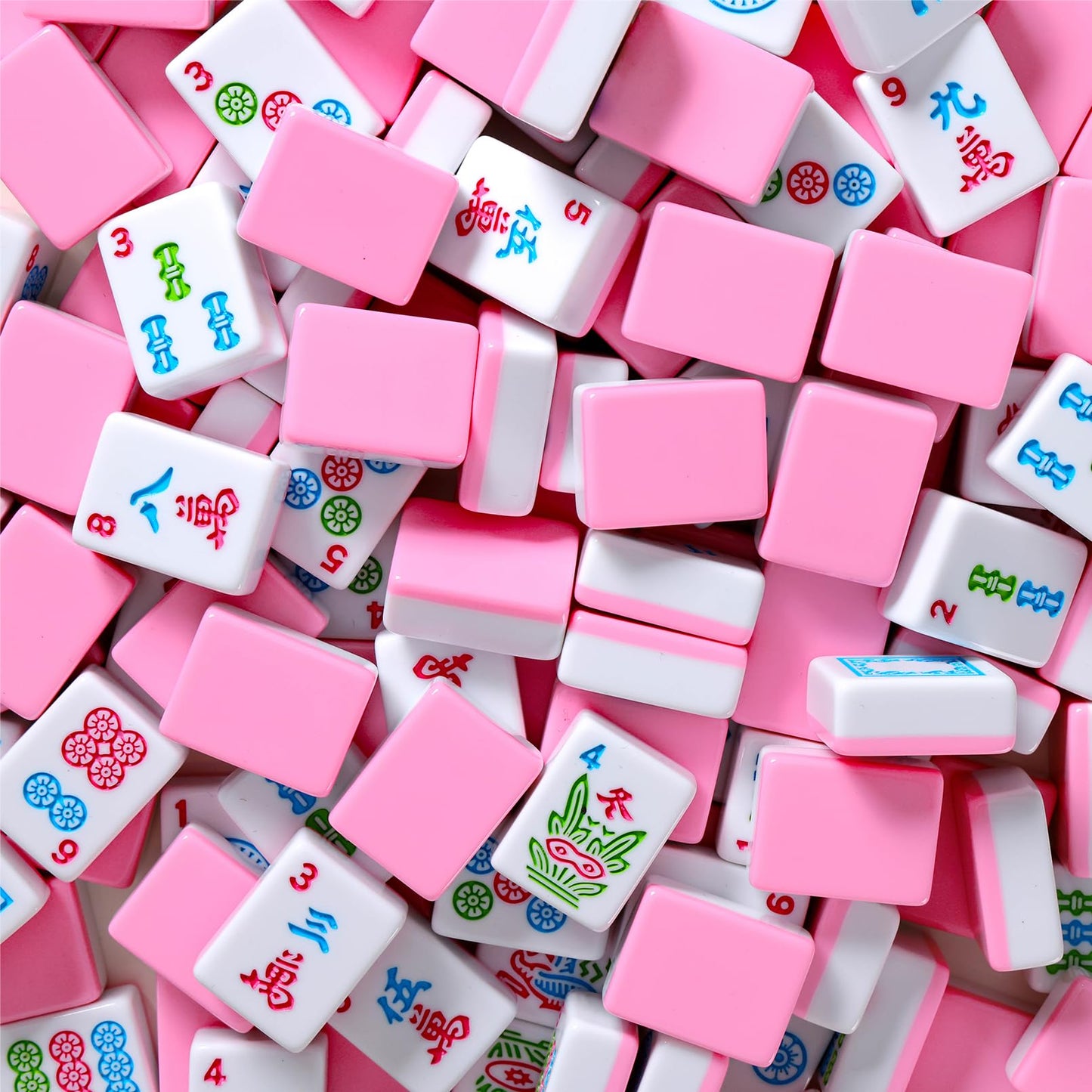 American Mahjong Set with pink tiles and racks/pushers included