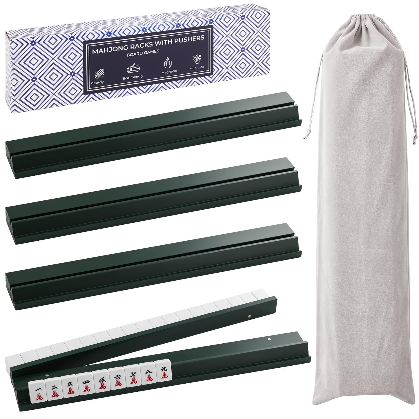 4PCS Wooden Mahjong Racks with Magnetic Pushers, 20" or 17.5" options
