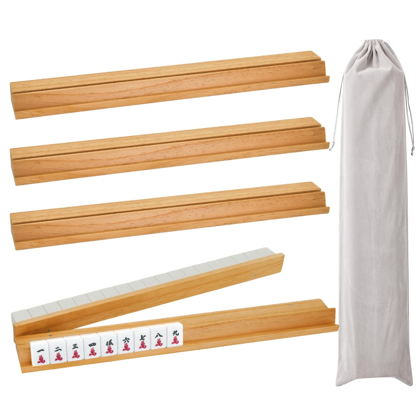 4PCS Wooden Mahjong Racks with Magnetic Pushers, 20" or 17.5" options