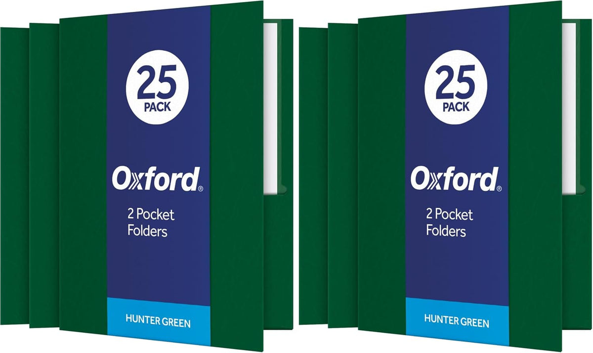 Oxford Two Pocket Folders, Textured Paper, Green, For School, Home, and Office, Letter Size, 25 Per Box (57503EE)