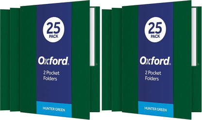 Oxford Two Pocket Folders, Textured Paper, Green, For School, Home, and Office, Letter Size, 25 Per Box (57503EE)