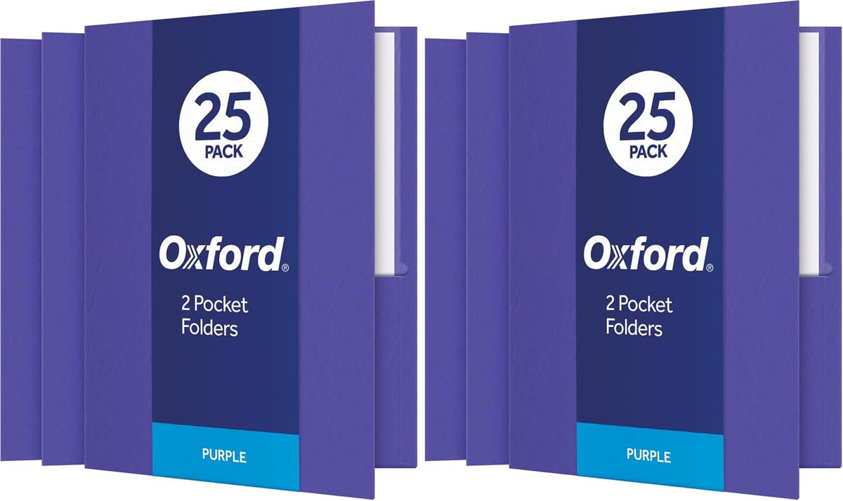 Oxford Two Pocket Folders, Textured Paper, Green, For School, Home, and Office, Letter Size, 25 Per Box (57503EE)