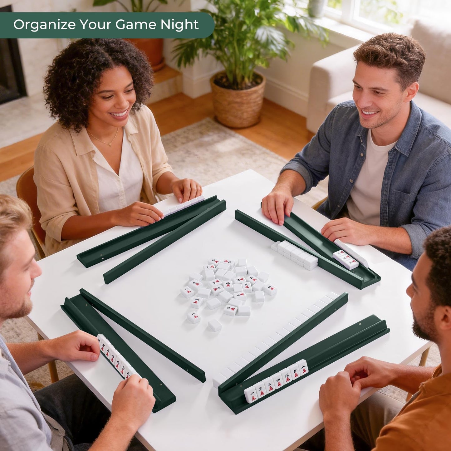 4PCS Wooden Mahjong Racks with Magnetic Pushers, 20" or 17.5" options