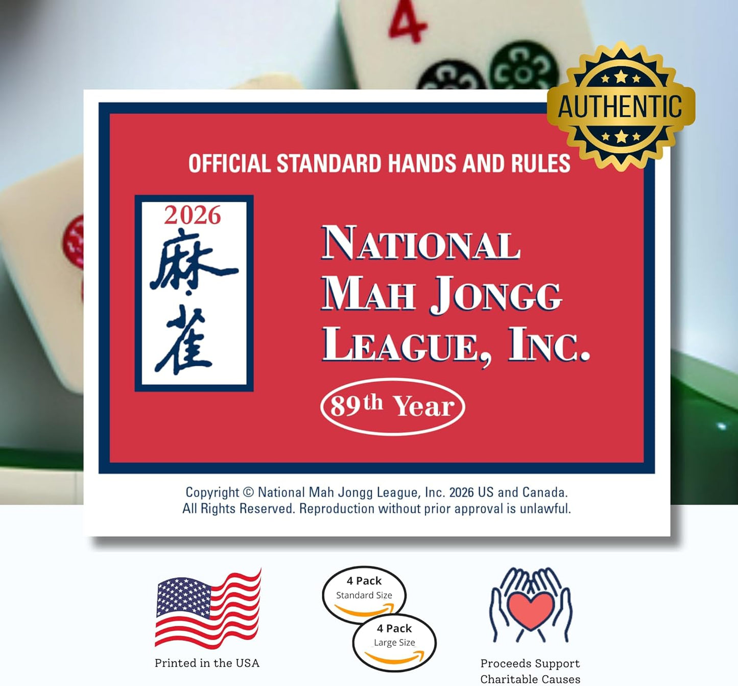 National Mah Jongg League 2026 Mahjong Large Size Cards Four-Pack