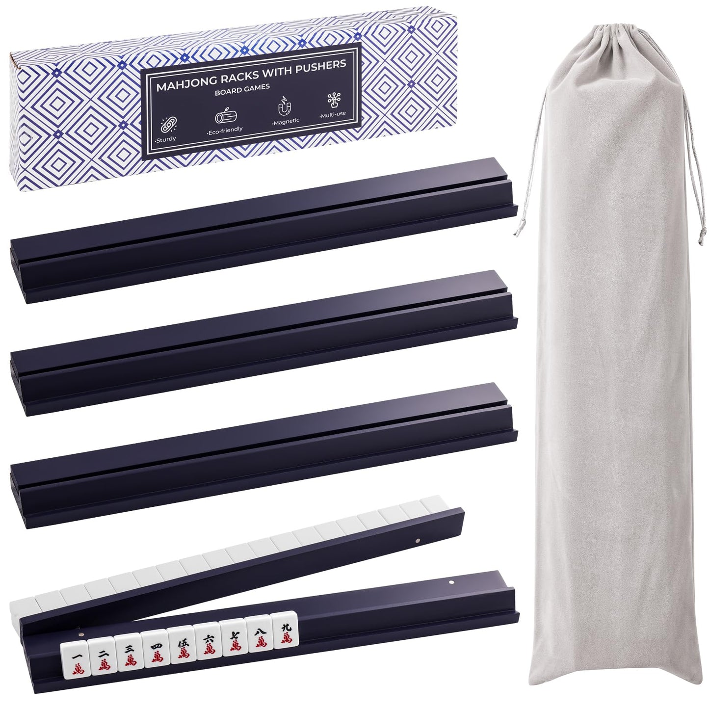 4PCS Wooden Mahjong Racks with Magnetic Pushers, 20" or 17.5" options