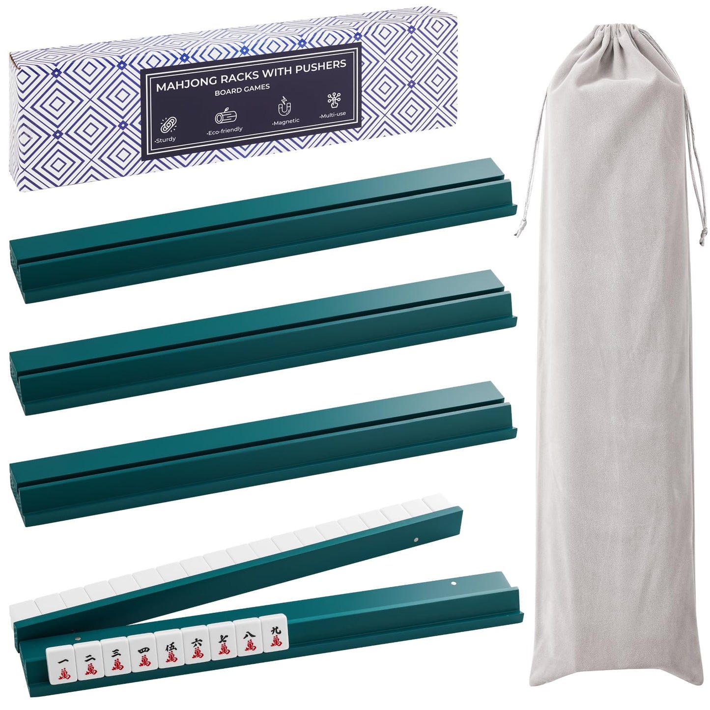 4PCS Wooden Mahjong Racks with Magnetic Pushers, 20" or 17.5" options