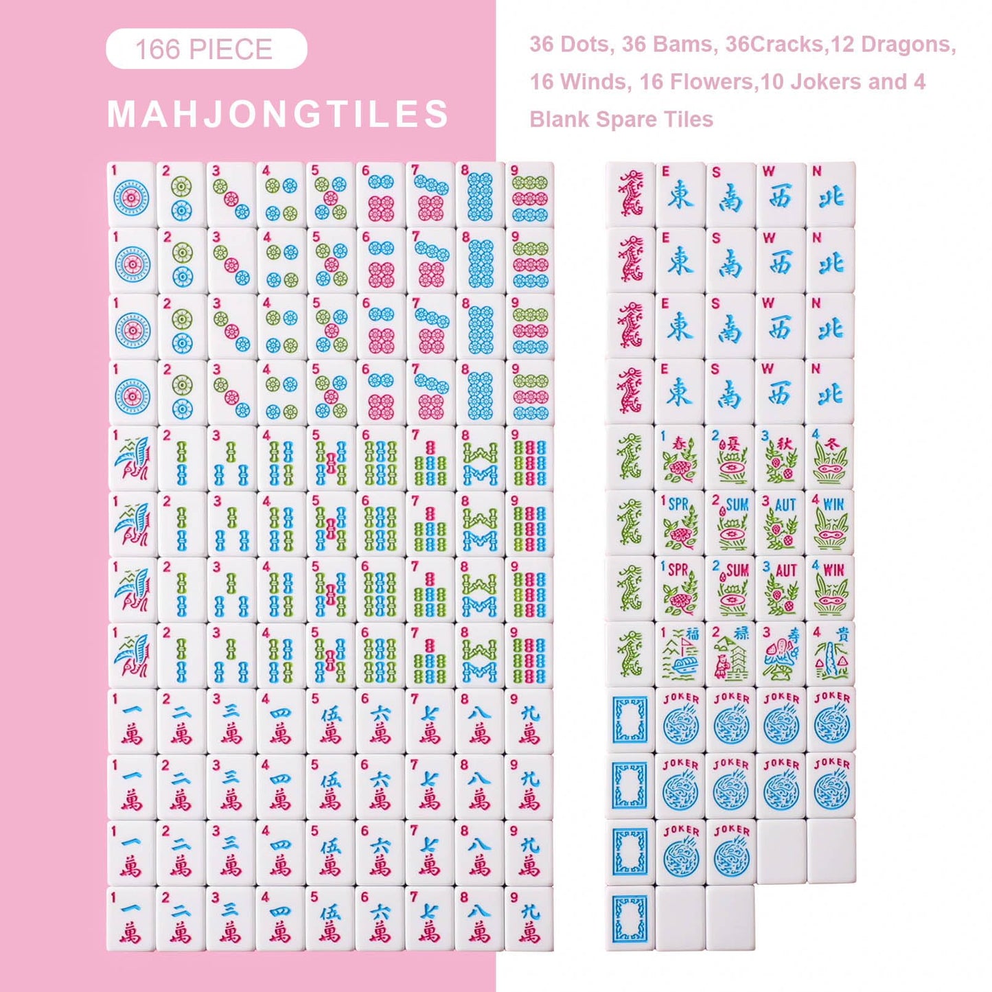 American Mahjong Set with pink tiles and racks/pushers included