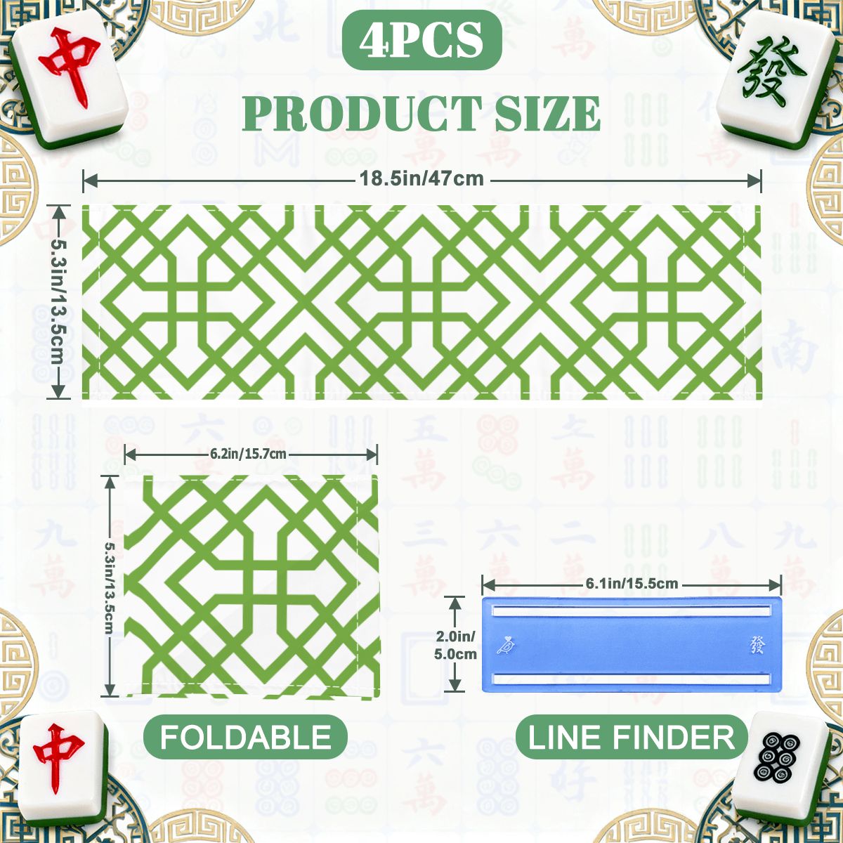 4 pack Green Lattice Mahjong Card Holder with Line Finder