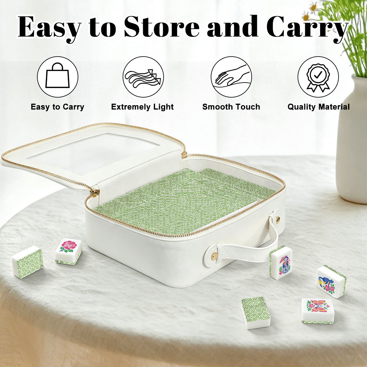 Green Lattice American Mahjong Tiles (Traditional Porcelain Style)