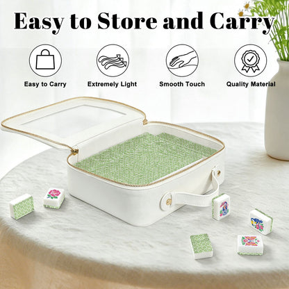 Green Lattice American Mahjong Tiles (Traditional Porcelain Style)
